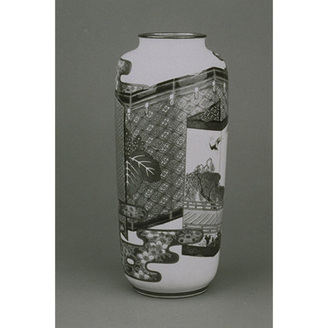 Kutani Vase with Folding Screens in Overglaze Enamels and Gilt by Unknown artist