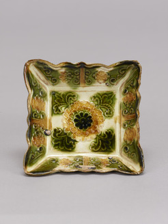 Square Dish with Stylized Floral Design Ganwa ware