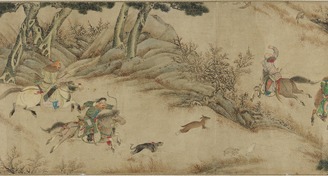 狩りを観る 中国の歴史・古代の将軍、辺境での狩猟、水墨画、人物画