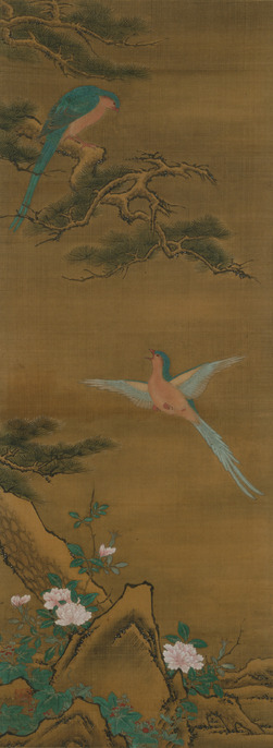 ColBase 【真作】　謝官礁 「花鳥図」掛軸　中国美術