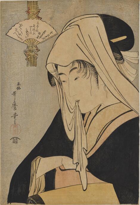 【真作】大正期 浮世絵木版画 喜多川歌麿「寄辻君恋」大判 美人画 錦絵 保存良い 真作大正期 浮世絵木版画 錦絵 Kitagawa ColBase 『歌撰恋之部「夜毎に逢う恋」』木版画