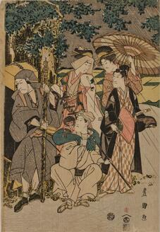 Actors of Edo Seeking Shelter from the Rain