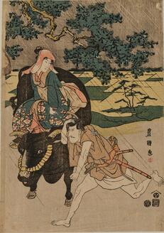 Actors of Edo Seeking Shelter from the Rain