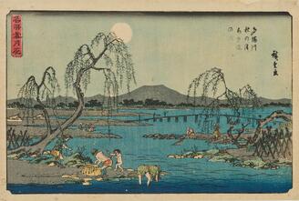 “Hunting Ayu Sweetfish under the Autumn Moon along the Tama River” from the Series Famous Places for Snow, Moon, and Flowers