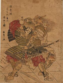 Watanabe no Tsuna Fighting a Transformed Demon at Rashōmon Gate