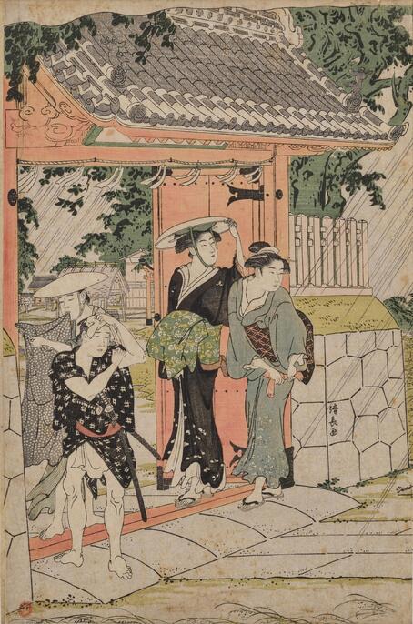 浮世絵 鳥居清長 版画 骨董 アンティーク 鳥居清長による浮世絵「diptych print」