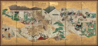 Kabuki Theater (Left screen) by Hishikawa Moronobu