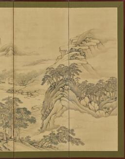 蒲原桃源郷 春景色 額装 在銘 桃花風景画 考古堂ギャラリー制作 新潟風景画 ColBase