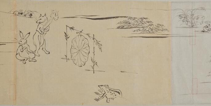 時代物高級置根付 天然素材【主と自分の絵を見る支那鵞鳥】高6.3cm 重111ｇ ColBase