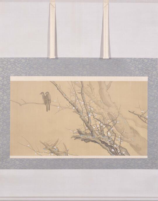 ア*ー様 加藤英舟『春信』雀 花鳥図 共箱 四条派 愛知生まれ 絹本 掛軸