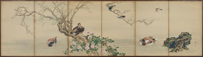 和風 鳥と植物の屏風 和風 鳥と植物の屏風 和風 鳥と植物の屏風