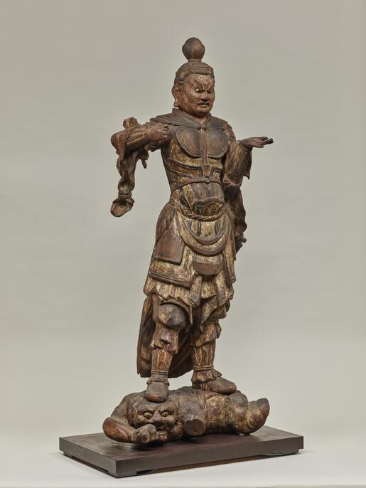 ◆櫟◆ 時代 木彫 毘沙門天像 25cm 四天王 細密彫 円空仏 仏像唐物骨董 [D174.2]RU2/12FMd 四天王像 4体 多聞天 増長天 広目天 持国天 四天王 像