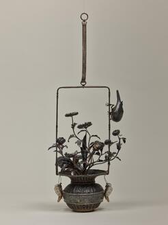 古銅 竹節 釣 花生香炉 全長41.5cm 旧家蔵出 香炉/香器『高岡銅器【玉胴型香炉/波千鳥/蒔絵】銅製[空焚き用