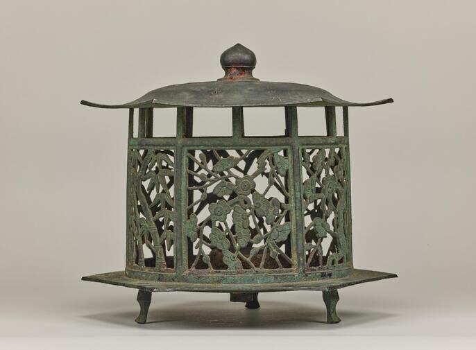 母』 鍛鉄地 吊燈籠 鶯 松竹梅透かし 古鉄 置燈籠 （6106D20） 母