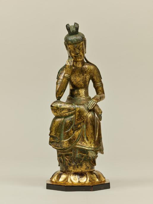 在庫安い銅製金メッキ弥勒菩薩半跏思惟仏像 仏像