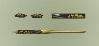 Set of Three Kinds of Sword Fittings with Cranes by the Water