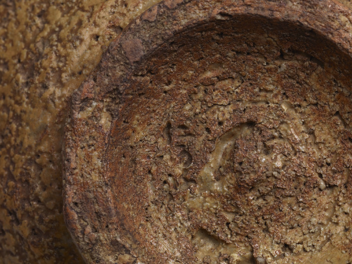 R802047 【 故 十九世 雲林院寶山 作 黄伊羅保 茶碗 直14.0cm 共箱 共布付 無傷 真作保証 】　検) 作家物 高臺 寶山 茶道具 茶器 a10ⅱ ColBase