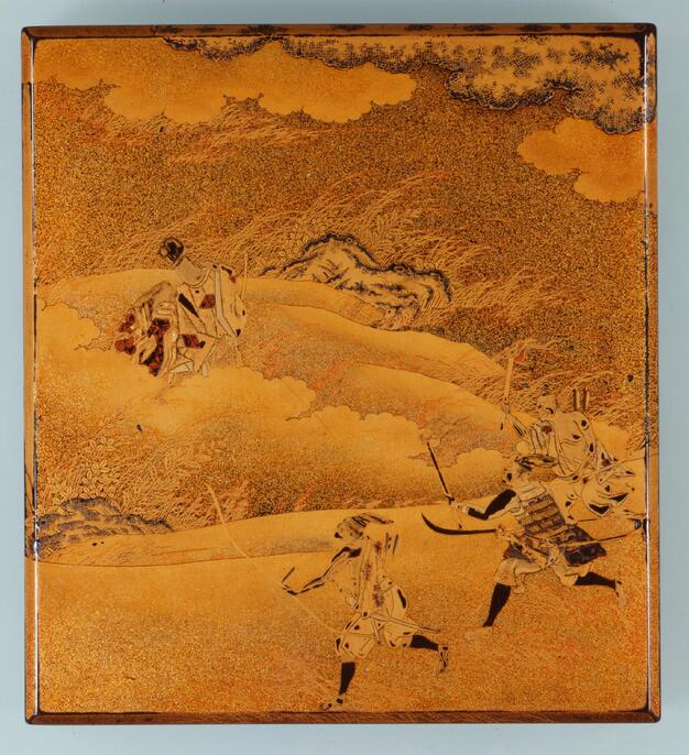 【極美品】二段式木製硯箱 蒔絵 武蔵野文様 硯・水滴付 ColBase