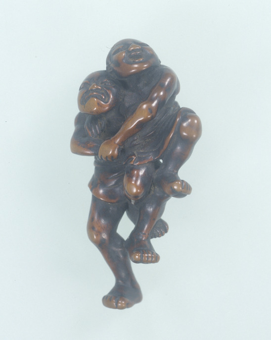 『髑髏を持つチンパンジー』 根付 　　（緒締め /帯留め /Netsuke） 店主コレクション放出品2】髑髏ペンダント 牙製 野晒 髑髏 骷髅