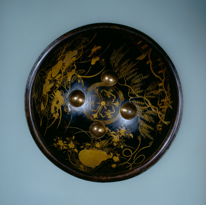 【流】古美術品 黒塗蒔絵冠卓 CF778 3411 古美術＜値下げ交渉大歓迎＞明治 蒔絵 野菜紋 漆器 2客 カケ