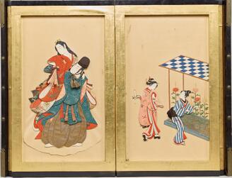 ❤押絵のかわいいお雛様 屏風 ひな祭りイラスト］かわいい雛飾り