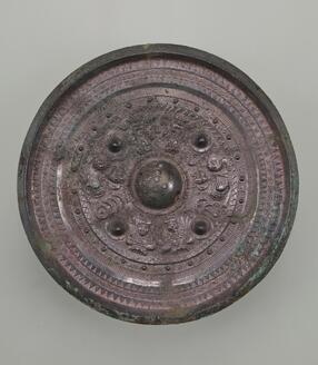 Triangular-Rimmed Mirror with Deities and Beasts