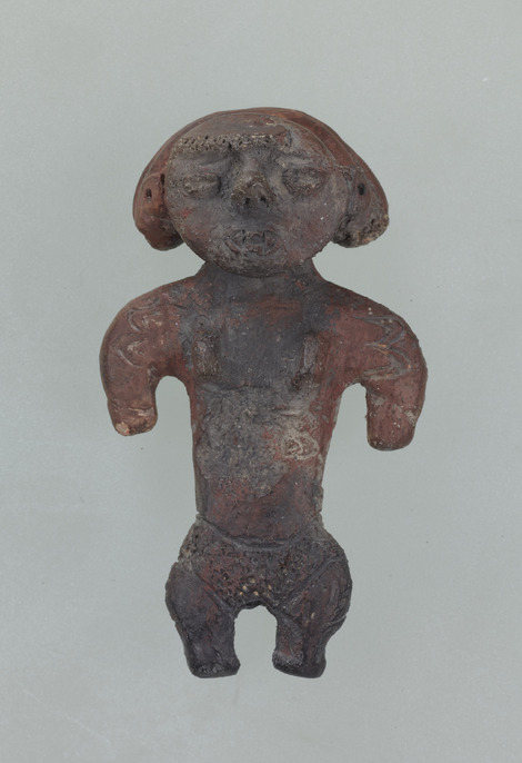 A9436 時代産地不明 中南米古陶 壺のり土偶 神像付 研磨肌 土器｜土器
