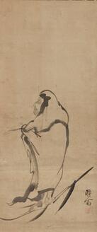 中国画 ／顏梅華［面壁図］赤達磨 紙本 肉筆 54! 中国画 ／顏梅華