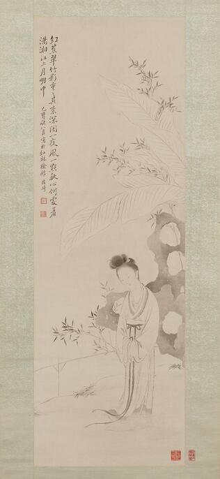 【真作】蕉圃/舟中美人図/美人画/掛軸/名家伝来/AC-175 ColBase