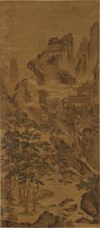 天台不覚/水に月画賛/山水図/掛軸/名家伝来/AC-371 天台不覚/水に月画賛/山水図/掛軸/名家伝来/AC-371