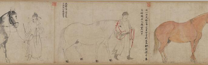 掛け軸　三馬図 劉画 掛け軸 三馬図 劉画 掛軸 干支の掛け軸 本格ミニ掛軸 白馬紅峰福神図