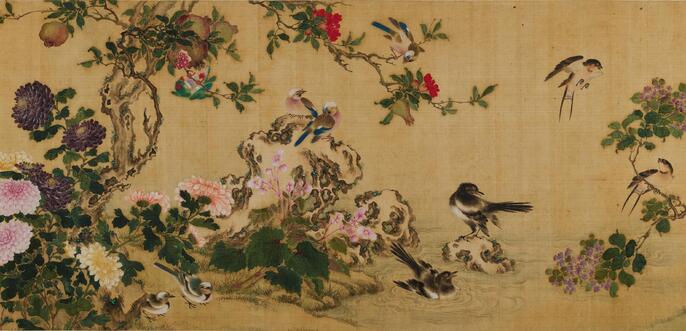 万有同春図 長巻 掛軸 70×340cm 花鳥画 ColBase