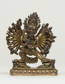 バイラヴァ面　チベット美術　金属製 彫刻面 黒と金　アンティーク バイラヴァ面チベット美術金属製 彫刻面 黒と金アンティーク