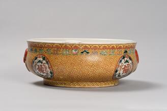 夾彩福禄喜寿字双耳香炉