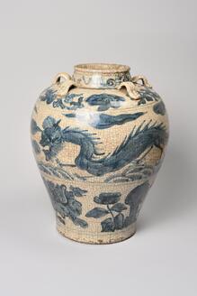 青花龍文五耳壺