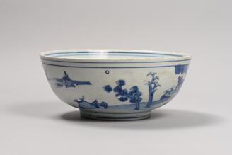 青花山水人物図鉢