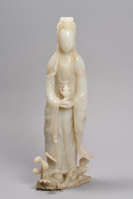 清乾隆時代 和田白玉観音　白和田玉彫り　仏教用品　仏像　唐物(A-96) ColBase