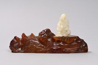 白玉寿老像・山形瑪瑙台