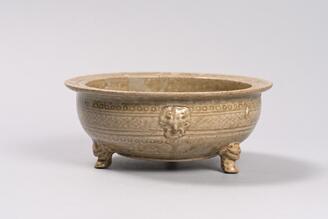 Bowl with Three Legs, Celadon glaze with applied ornaments
