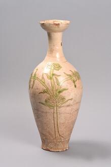 Vase, Flower on the white slipped body in green painting