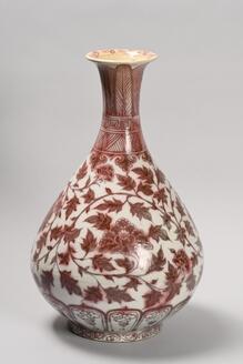 Vase, Design of peony scroll in underglaze copper red
