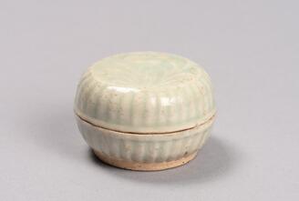 Covered Bowl, With molded flowering plant design, white porcelain