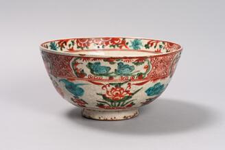 五彩蓮池水禽文鉢