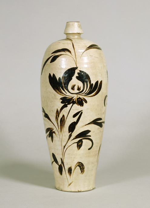 No.6中国 骨董品 南宋 飴釉磁州窯 百合口牡丹紋瓶 。｜No.