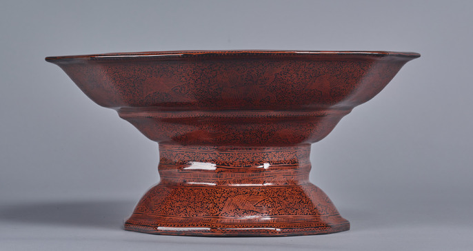 ミャンマー アンティーク 漆器 蒟醤 仏塔形 供物器 高さ約41cm ※31※ ColBase