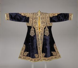 Coat With Embroidery and Encrusted Precious Stone Decoration on Velvet