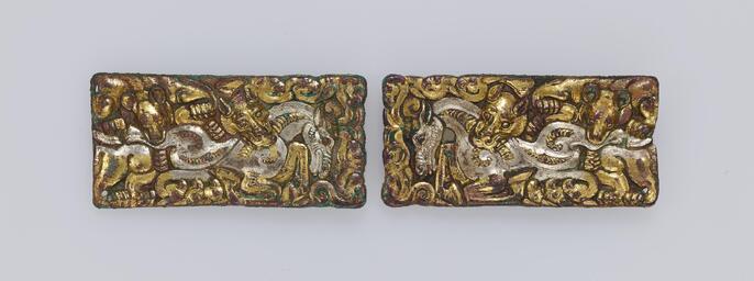 寿勝作 銀製牡丹図帯留 裏四分一金銀象嵌 約42g 寿勝作